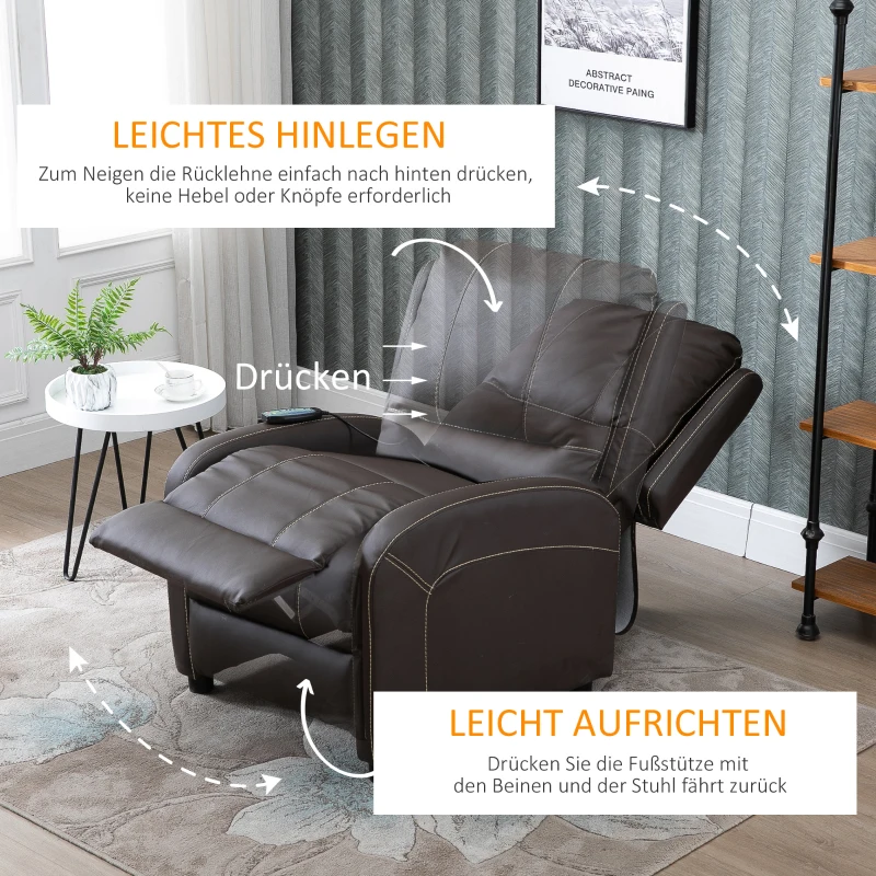 HOMCOM Massagesessel TV-Sessel elektrisch Relaxsessel Wohnzimmersessel 165°-Neigung PU Metall dunkelbraun 70 x 88 x 100 cm