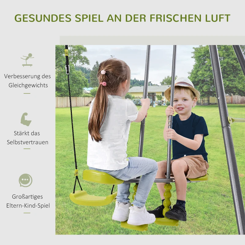 HOMCOM Kinderschaukel Doppelschaukel Gartenschaukel Schaukelgerüst Schaukelset mit Metallgestell Wippe 3–10 Jahre bis 3 Kinder
