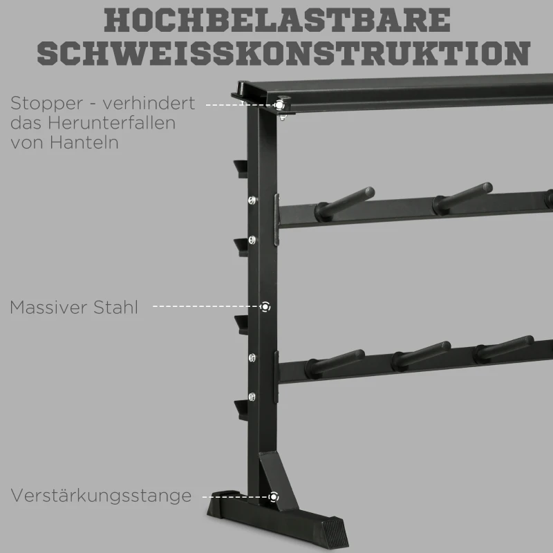 HOMCOM Hantelständer, für Hantelscheiben, Ablage für Stangen, bis 150 kg, Stahl, schwarz, 100 x 55 x 102cm