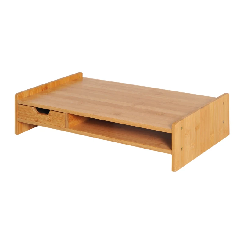 HOMCOM Monitorstandaard met schuifladen schermstandaard bureau-organizer natuurlijk