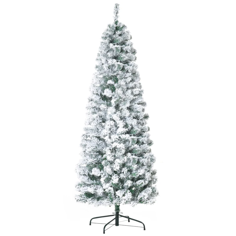 HOMCOM künstlicher Weihnachtsbaum mit LED-Leuchten Christbaum Tannenbaum PVC Metall Grün+Weiß Ø60 x 180 cm