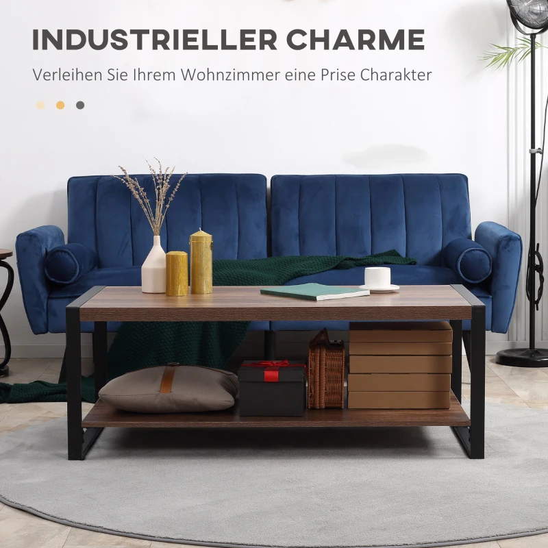HOMCOM Beistelltisch, Industrial Design, mit unterer Ablage, Stahlrahmen, Holz+Schwarz, 120 x 60 x 45cm