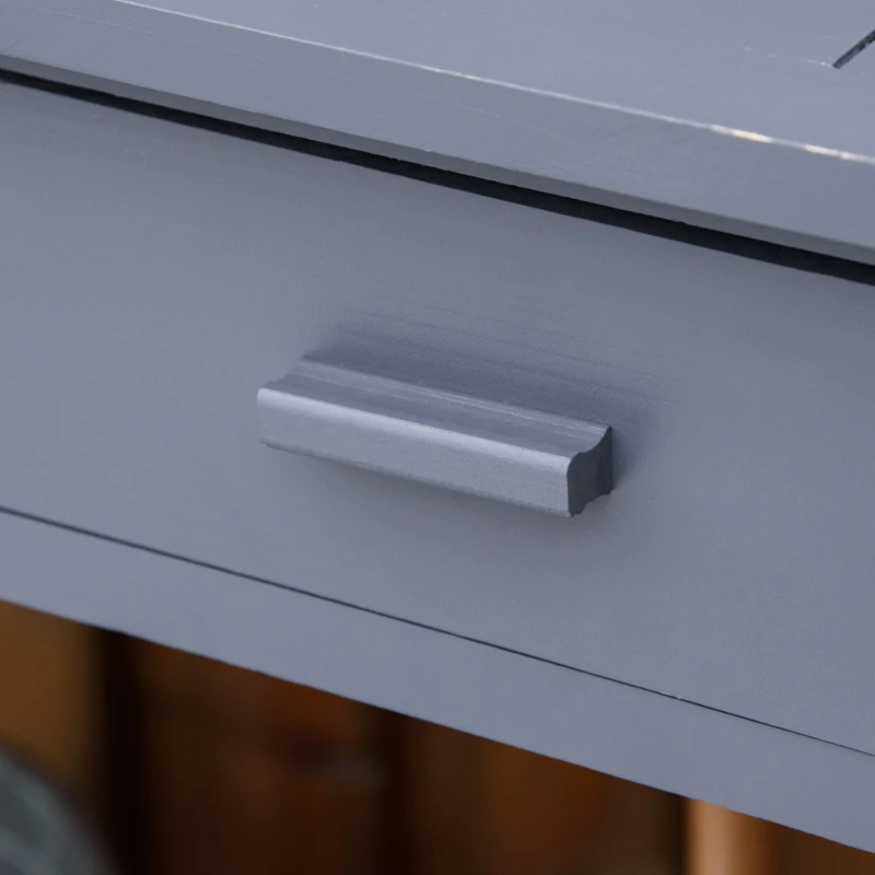 Outsunny Pflanztisch Gärtnertisch aus Holz mit 2 Schubladen Ablagen Gitterwand Holzpflanztisch für Garten Terrasse Grau 105 x 42 x 141,5 cm