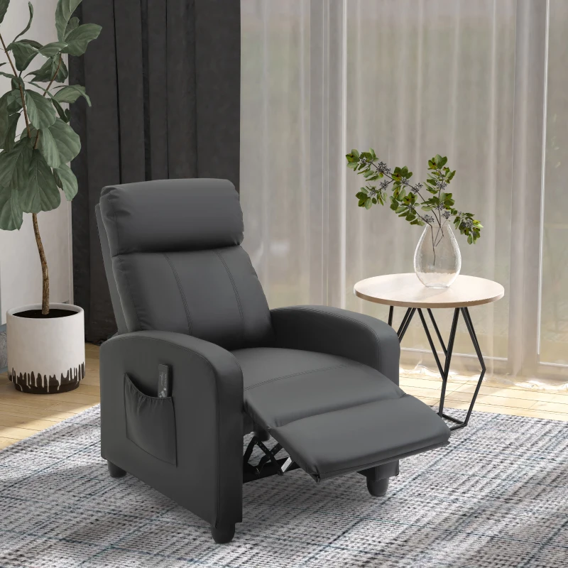 HOMCOM Recliner Armchair, Massage Faux Leather Push Back Reclining Chair with Adjustable Leg Rest, Side Pocket, for Home Living Room Theatre, Black