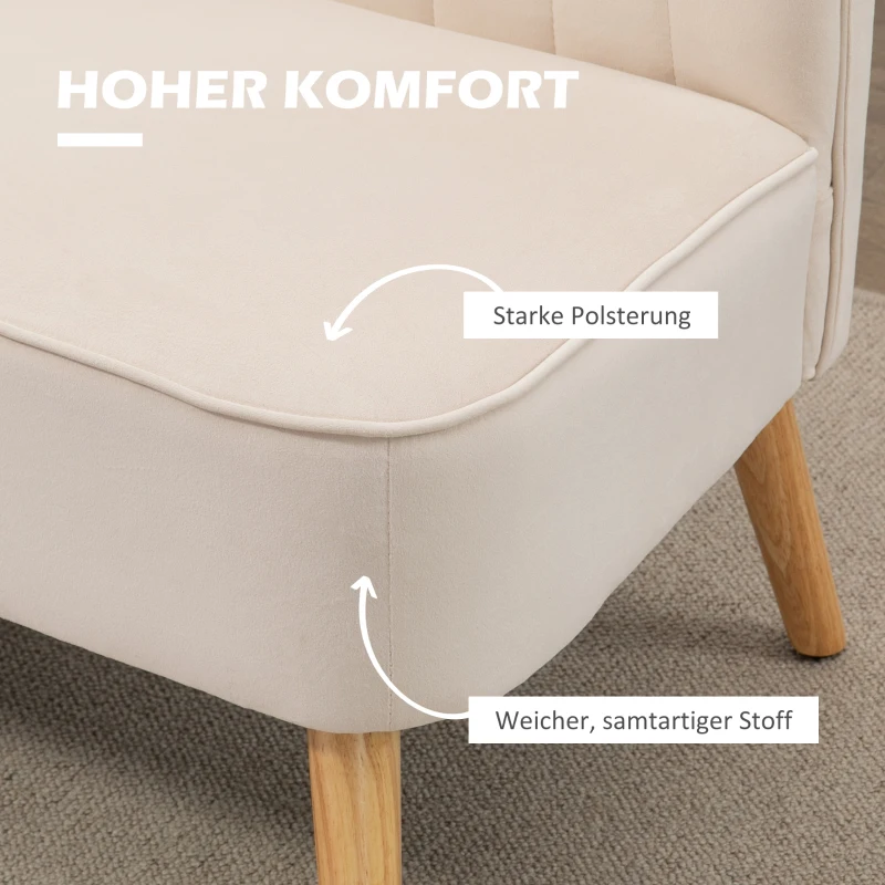HOMCOM Sofa Retrodesign 2-zitsbank, houten poten, 117 cm x 56,5 cm x 77 cm, wit(m-4)