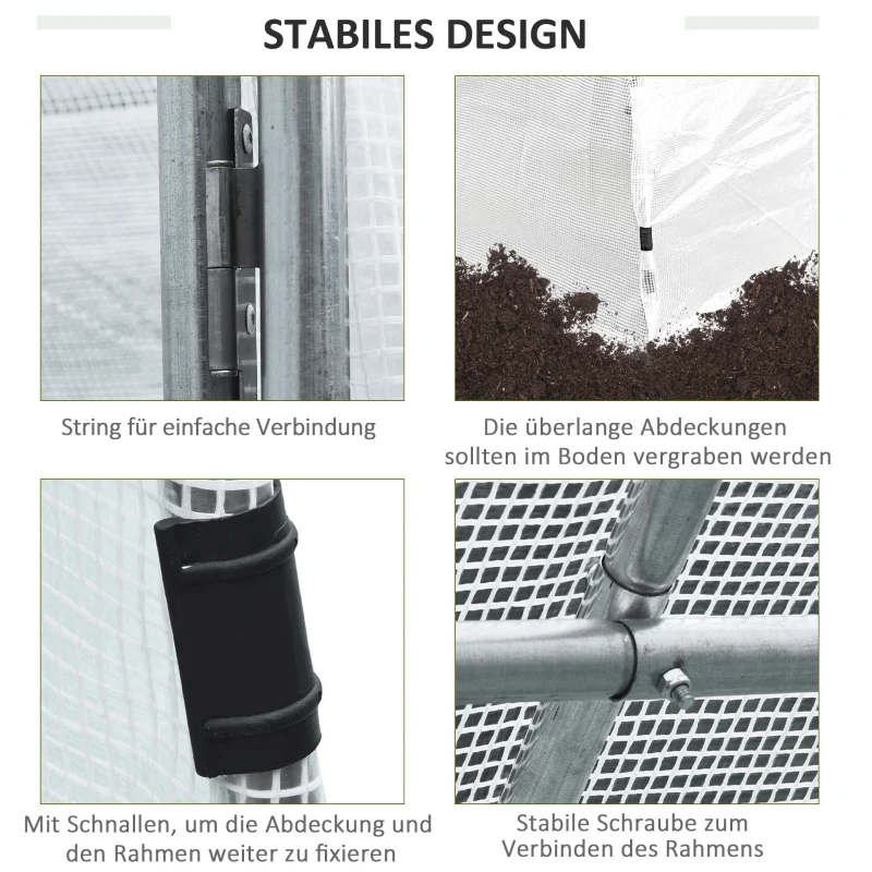 Outsunny Foliengewächshaus begehbares Gewächshaus 287 x 292 x 195 cm Gartentunnel Folientunnel Tunnelgewächshaus Treibhaus Garten Metall Weiß