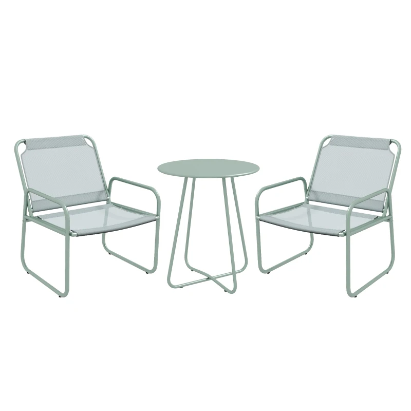 Outsunny 3-delige tuinmeubelset, 2 stoelen met ademende stoffen bekleding, 1 ronde tafel Ø60 cm, Groen