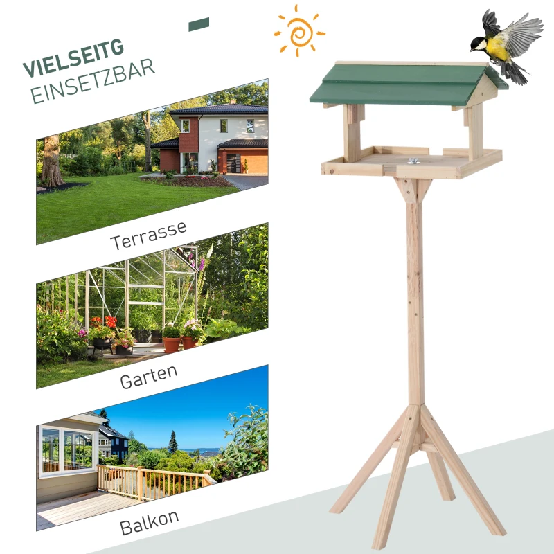 PawHut Vogelhaus Vogelfutterhaus Vogelhäuschen Vogelvilla Vogel Futterhaus mit Ständer, Kiefer, 49,5x49,5x121cm