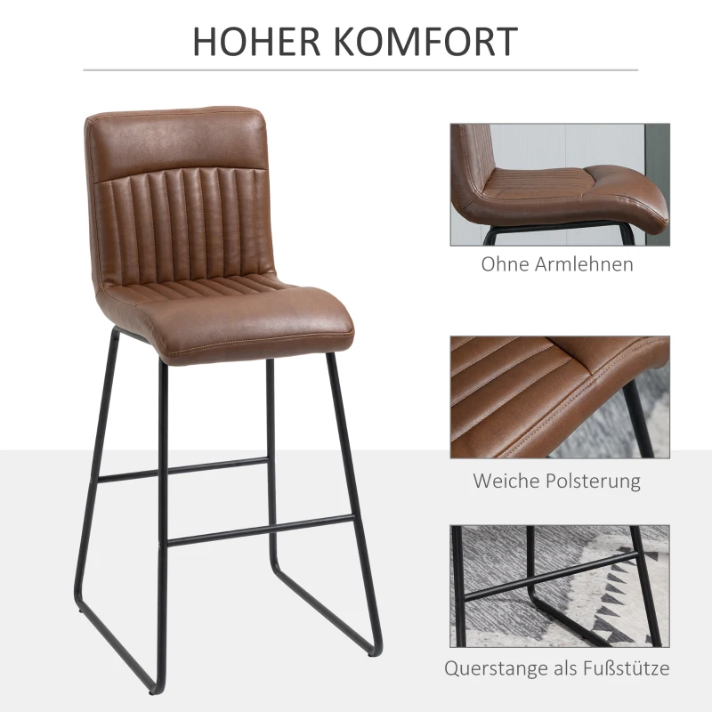 HOMCOM Barhocker Barstuhl mit Rückenlehne Esszimmerstuhl PU-Kunstleder Bistrohocker Tresenhocker Metall Braun+Schwarz 54 x 57 x 112 cm