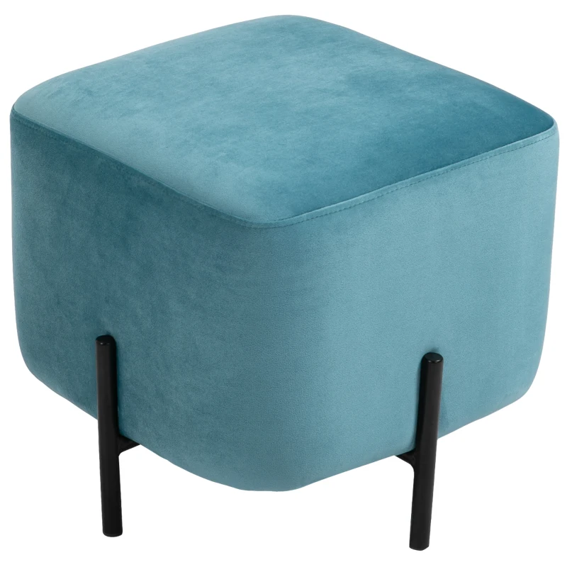 HOMCOM poef voetenbank bekleed polyester staal schuimstof turquoise 44,5 x 44,5 x 41,5 cm