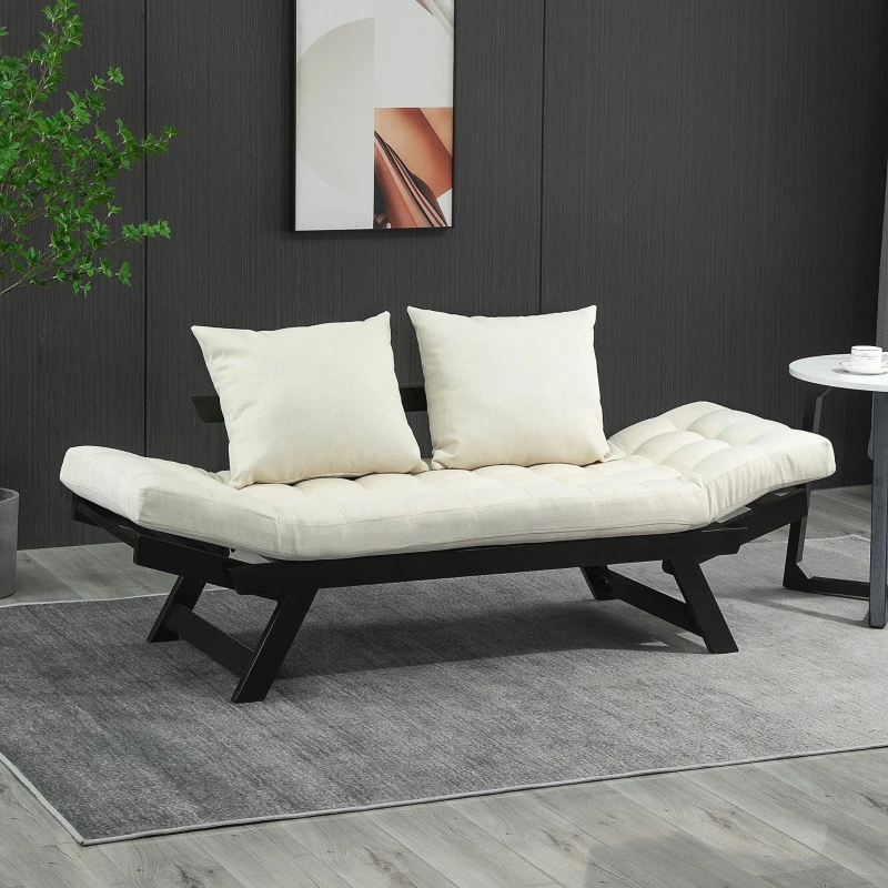 HOMCOM Schlafsofa, 2er-Sofa, klappbar, 2 Kissen, Schwarz + Creme