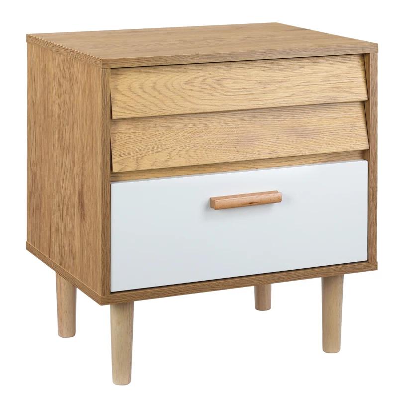 HOMCOM Beistelltisch Nachttisch Flurkommode mit Schubladen MDF Weiß+Natur 50 x 39,5 x 55 cm