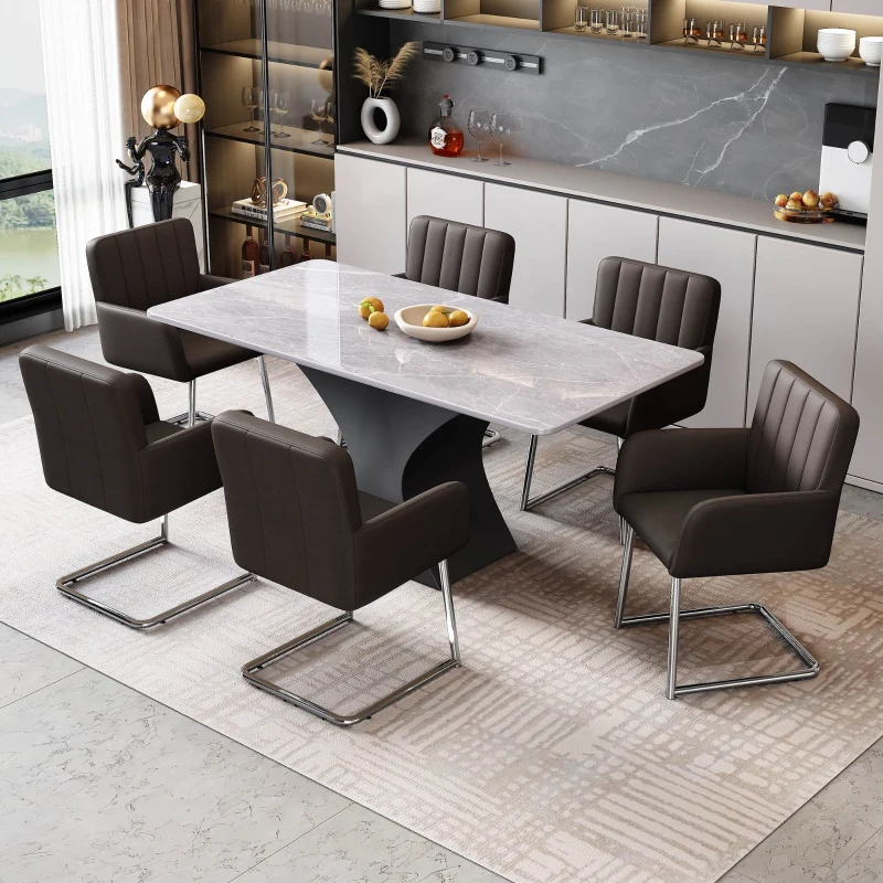 Set di 2 Sedie da Pranzo Moderne in finta pelle con Seduta Imbottita e Gambe Metalliche, 43x55x83cm, Marrone scuro