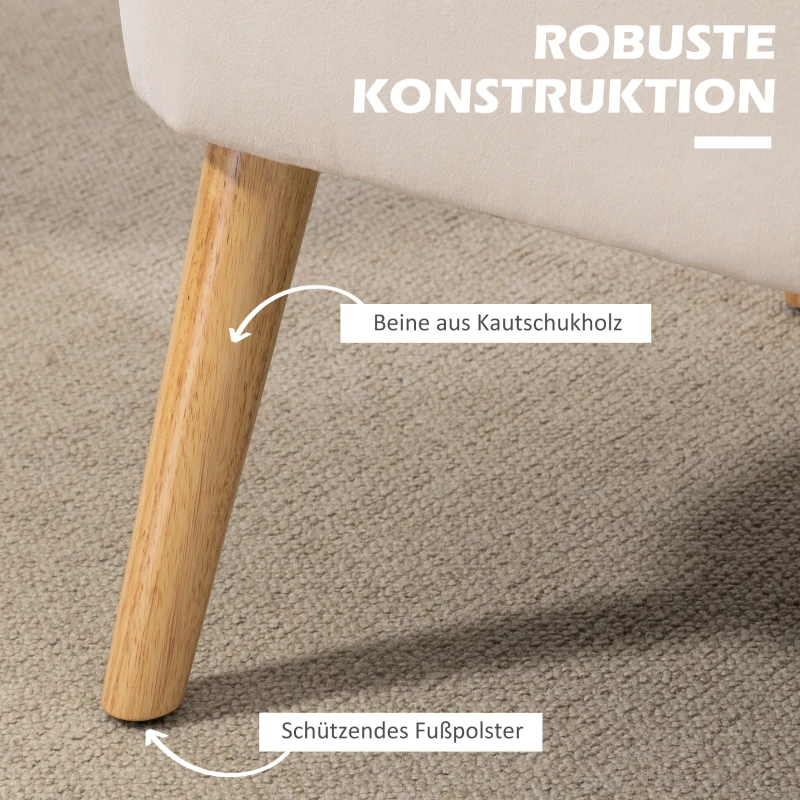 HOMCOM Sofa Retrodesign 2-zitsbank, houten poten, 117 cm x 56,5 cm x 77 cm, wit(m-5)