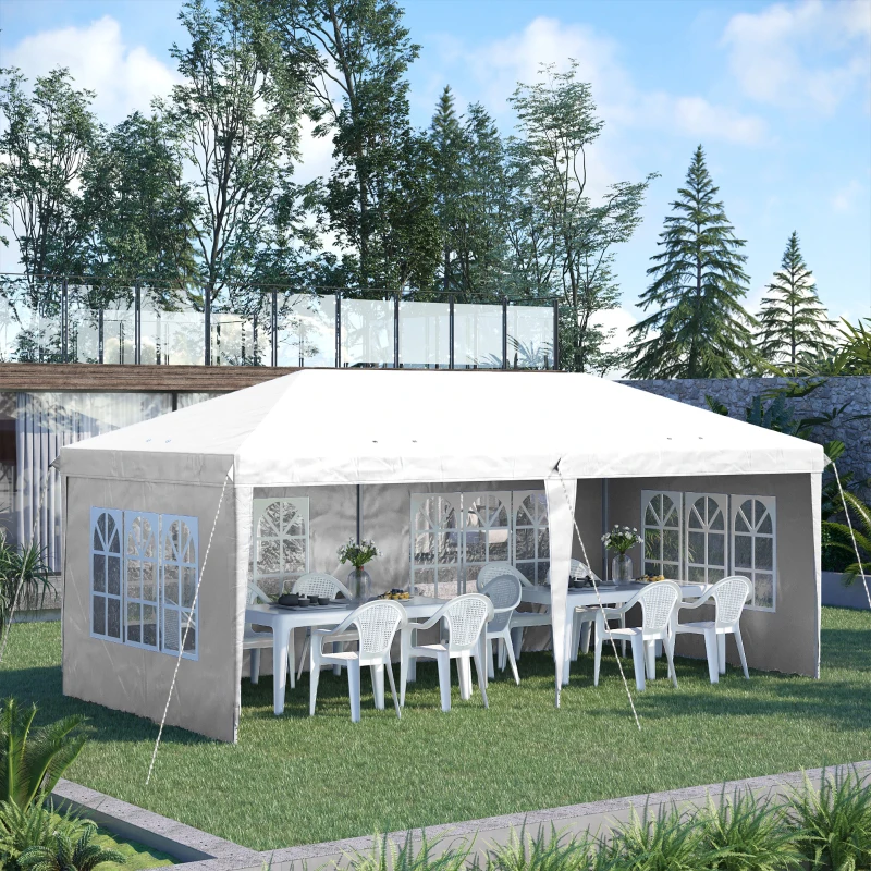 Outsunny Opvouwbare paviljoen, feesttent, 4 grote ramen, afneembare zijwanden, metalen frame, 5,85 x 2,95 x 2,7 m, wit