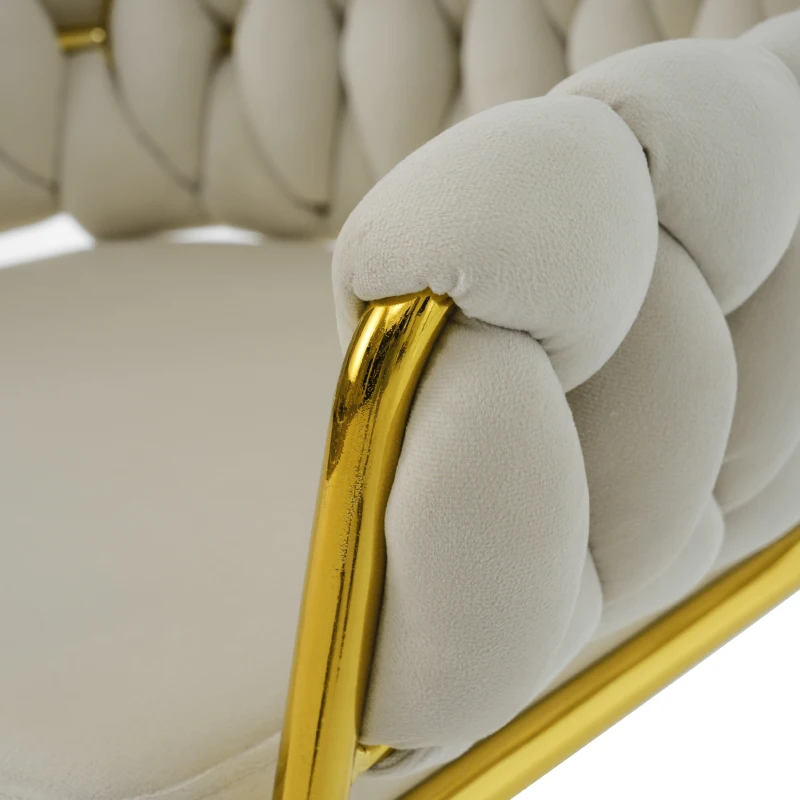 Set di 2 Sedie Imbottite in tessuto effetto velluto con Funzione Girevole a 360°, Schienale Alto e Braccioli, Struttura in Acciaio, Beige