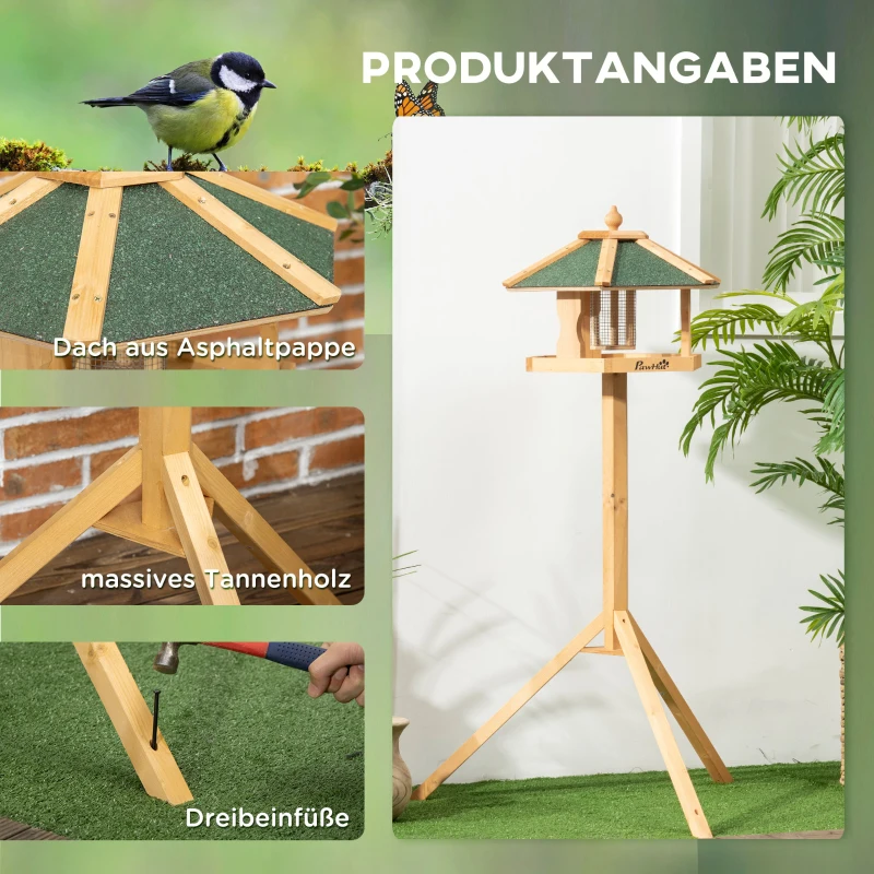 PawHut Vogelhaus, Futterhaus mit Ständer, herausnehmbare Futterschale, 77 cm x 77 cm x 126 cm, Gelb + Grün