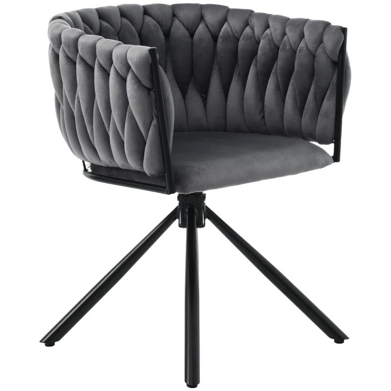Sedia da Pranzo in tessuto effetto velluto Girevole a 360° e Imbottite, Design Ergonomico e Struttura in Metallo, Grigio