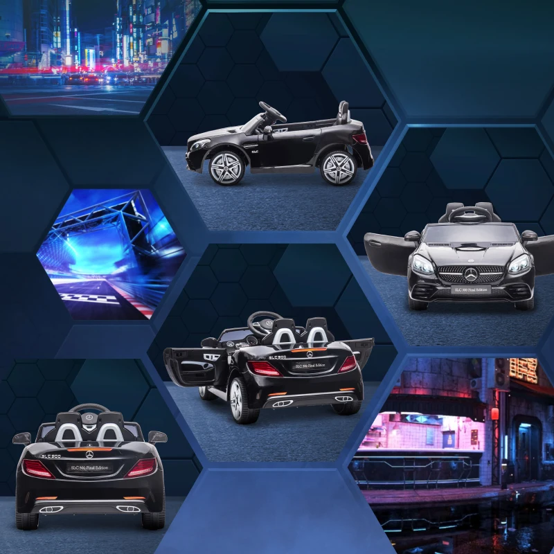 AIYAPLAY Elektryczny samochód dla dzieci z LED, pasem bezpieczeństwa, klaksonem, muzyką, 3-5 km/h, czarny, 107 x 62,5 x 44cm