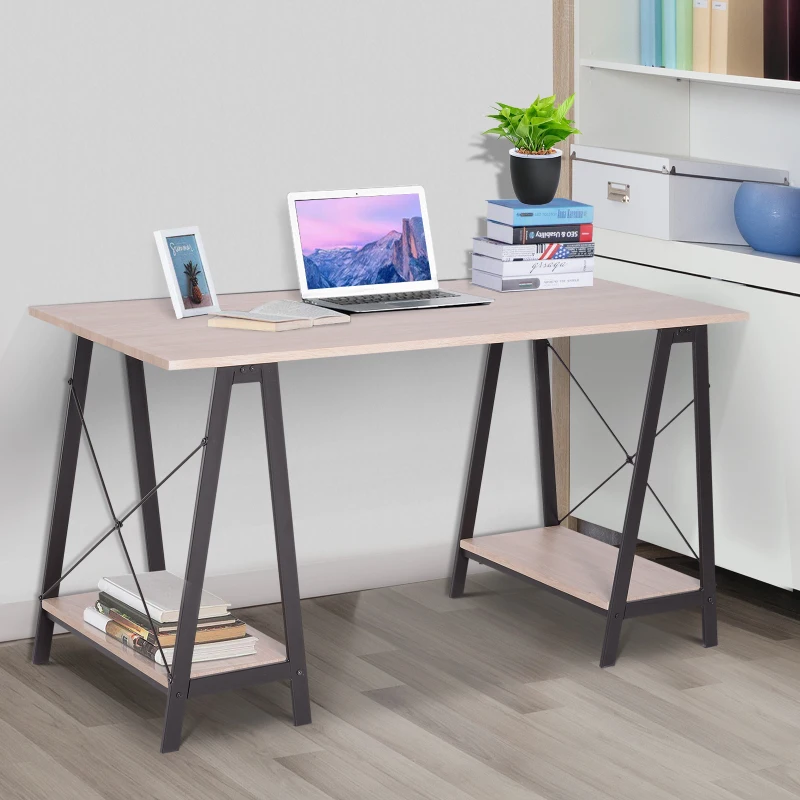 Vinsetto Computertisch Bürotisch Schreibtisch Arbeitstisch Esstisch 2 Regale MDF + Metall Natur+ Schwarz 140 x 60 x 75 cm