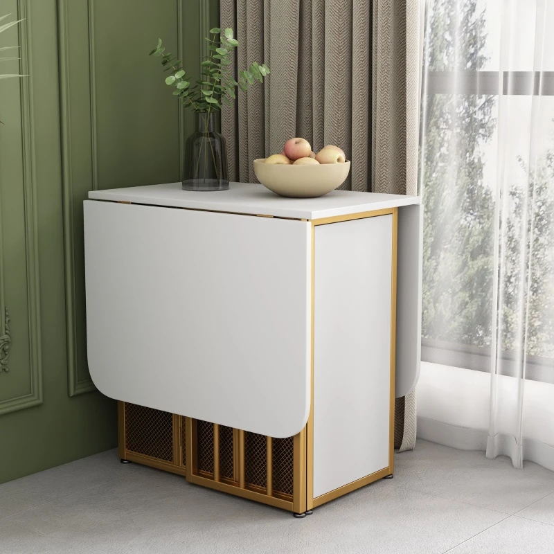 Tavolo Consolle Allungabile Multifunzionale con Cassetto, Trasformabile in 3 Forme, in Truciolato, Bianco