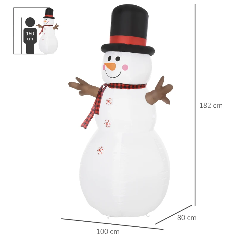 HOMCOM kerst opblaasbare sneeuwpop 1,82 m kerstdecoratie weerbestendig LED's polyester 100 x 80 x 182 cm