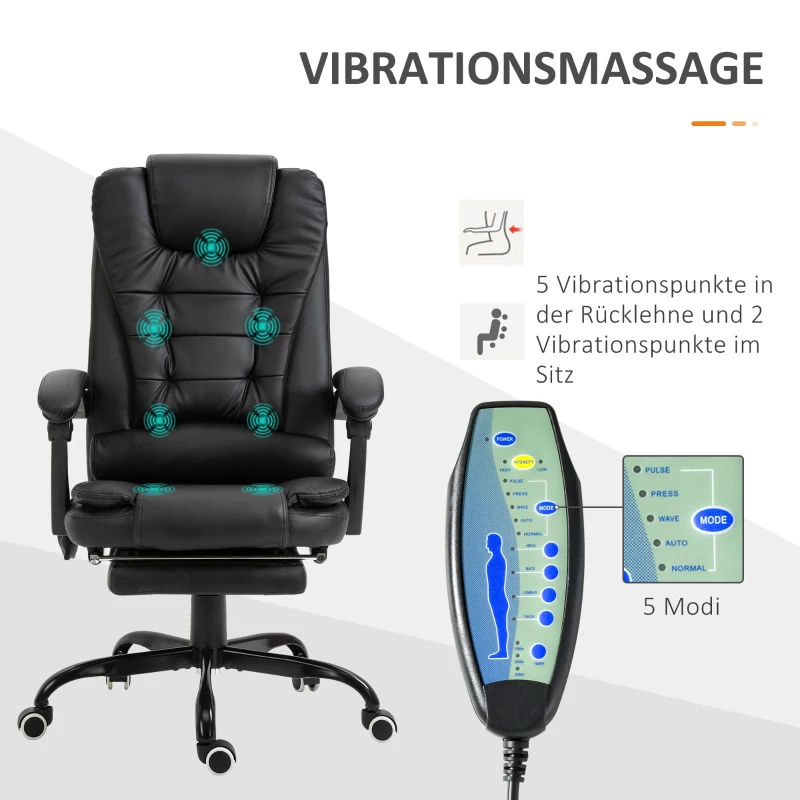 Vinsetto Schreibtischstuhl mit 7 Massagepunkten, höhenverstellbarer Drehstuhl mit integrierter Fußstütze, 67 x 79 x 111-121 cm