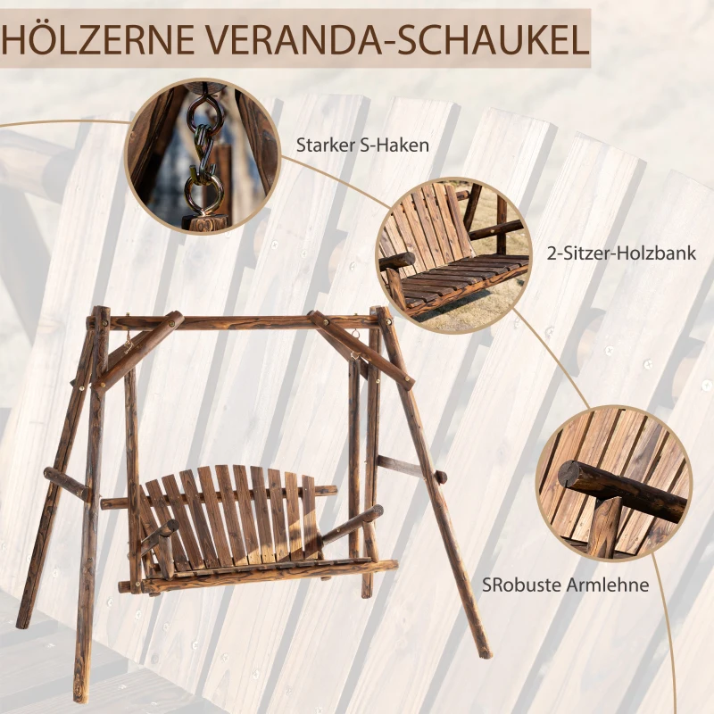 Outsunny Hollywoodschaukel Schaukelbank Outdoor-Schaukel Hängebank 2-Sitzer Holz-Gartenschaukel Massivholz Braun 187 x 137 x 167 cm