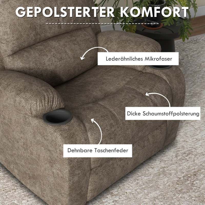 HOMCOM Relaxstoel met voetensteun en ligfunctie, inclusief bekerhouder, tv-stoel, 87 cm x 95 cm x 102 cm, Donkerbruin