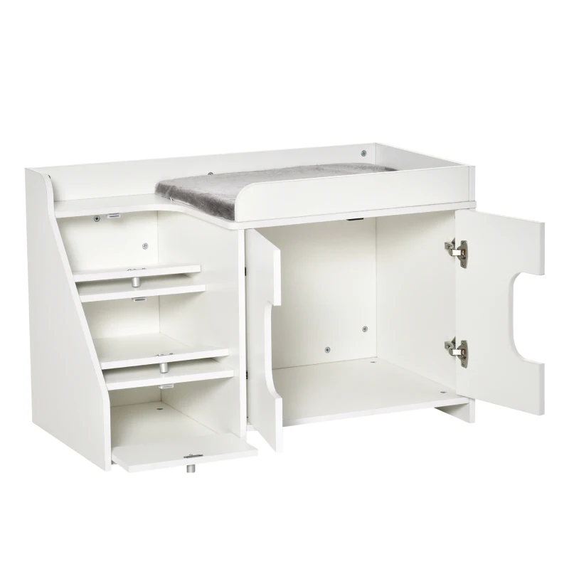 PawHut Katzenschrank für katzentoilette Katzenklo mit 3 Stufen der Treppe Katzenhaus Katzenhöhlen Katzenschrank für Katzenbett mit Türöffnung Weiß 90 x 48 x 59 cm