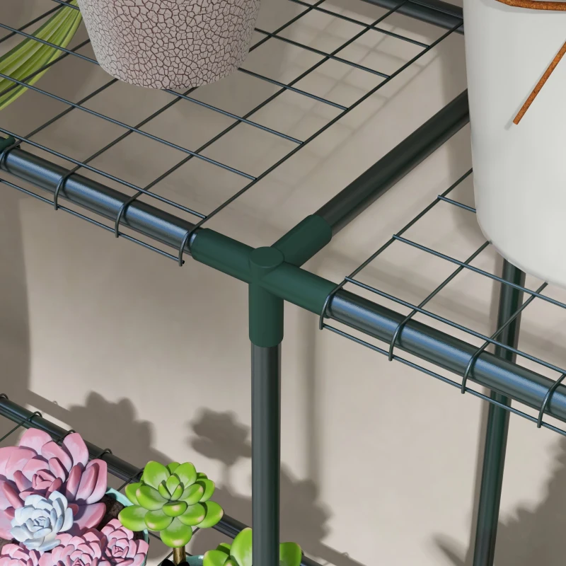 Outsunny Drielaagse Bloemenstandaard, Plantenrek voor Kassen, Schuren, Garages, 222x30x114 cm, Donkergroen