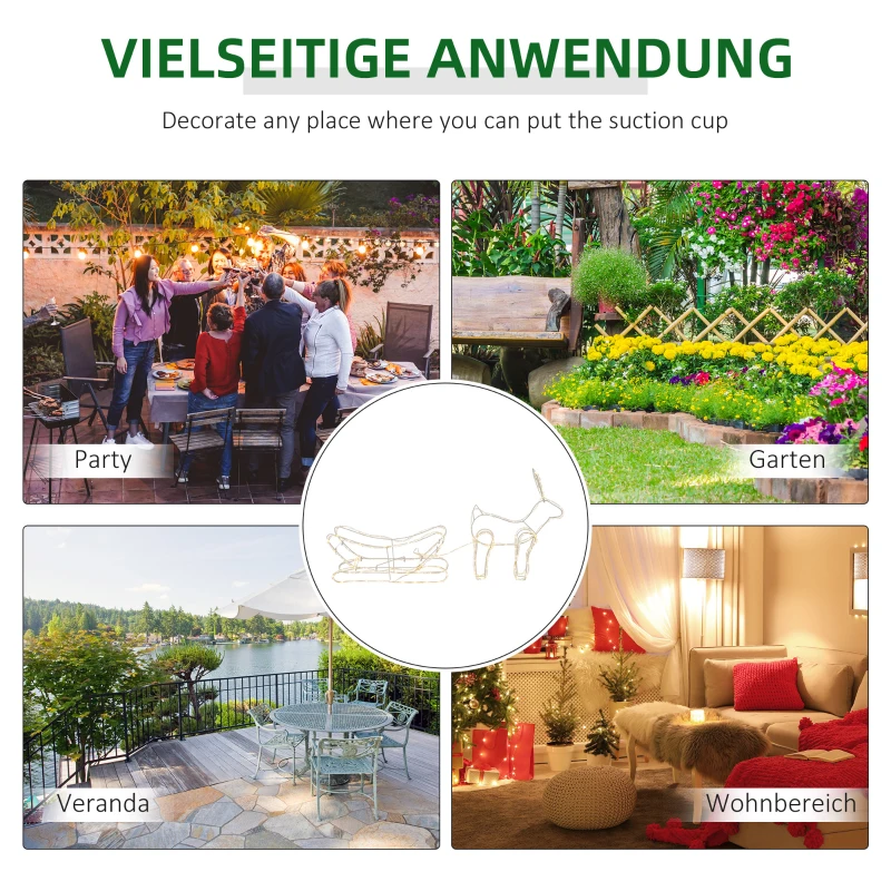 Outsunny Rentier-Motivleuchte Weihnachtsdekoraton, LED-Lichter, 103 cm x 21,5 cm x 44 cm, Weiß