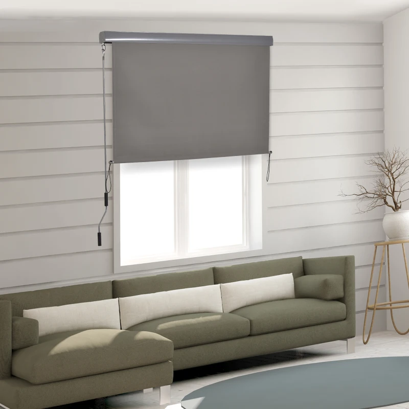 Outsunny Verticale luifel aluminium balkonluifel met handslinger grijs 140 x 250 cm