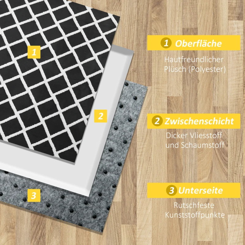 HOMCOM Teppich mit Rautenmuster, Vliesunterlage, 230 cm x 160 cm x 0,7 -0,8 cm, Schwarz + Weiß