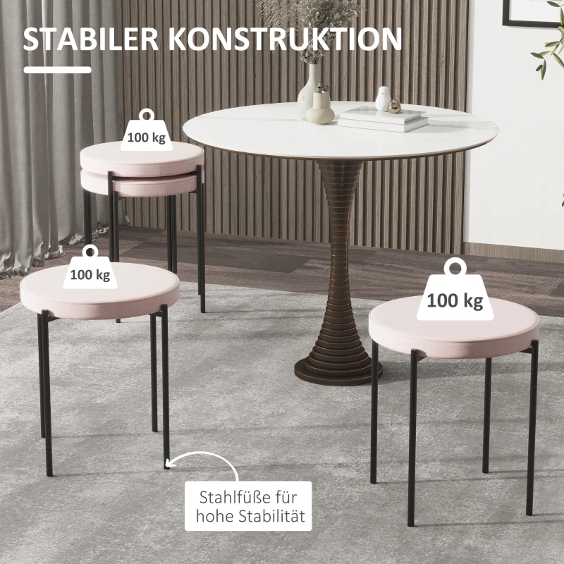 HOMCOM 4er-Set Hocker, Esszimmerhocker, Samtoptik, Rosa + Schwarz