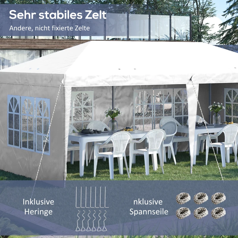 Outsunny Opvouwbare paviljoen, feesttent, 4 grote ramen, afneembare zijwanden, metalen frame, 5,85 x 2,95 x 2,7 m, wit