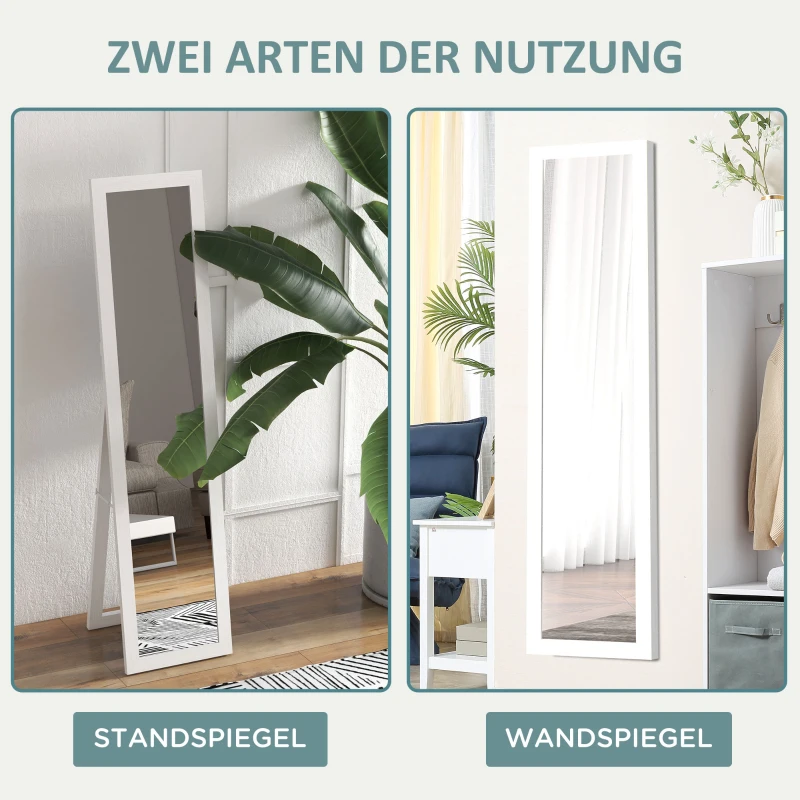 HOMCOM Spiegel - Staande spiegel voor de hele lengte - Wandspiegel, 37 cm x 40 cm x 155 cm, inclusief bevestigingshaak, Zilver + Wit