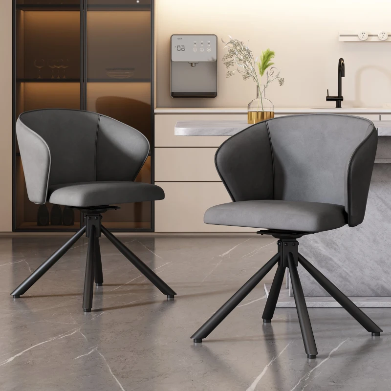 Set di 2 Sedie da Pranzo Moderne e Semplici in finta pelle, Girevoli, Montaggio Rapido, Grigio