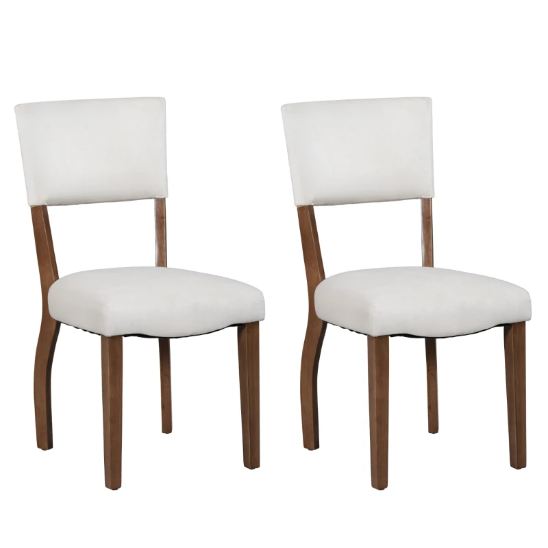 Set di 2 Sedie da Pranzo Moderne in tessuto effetto velluto Imbottite, con Schienale e Gambe in legno, Bianco