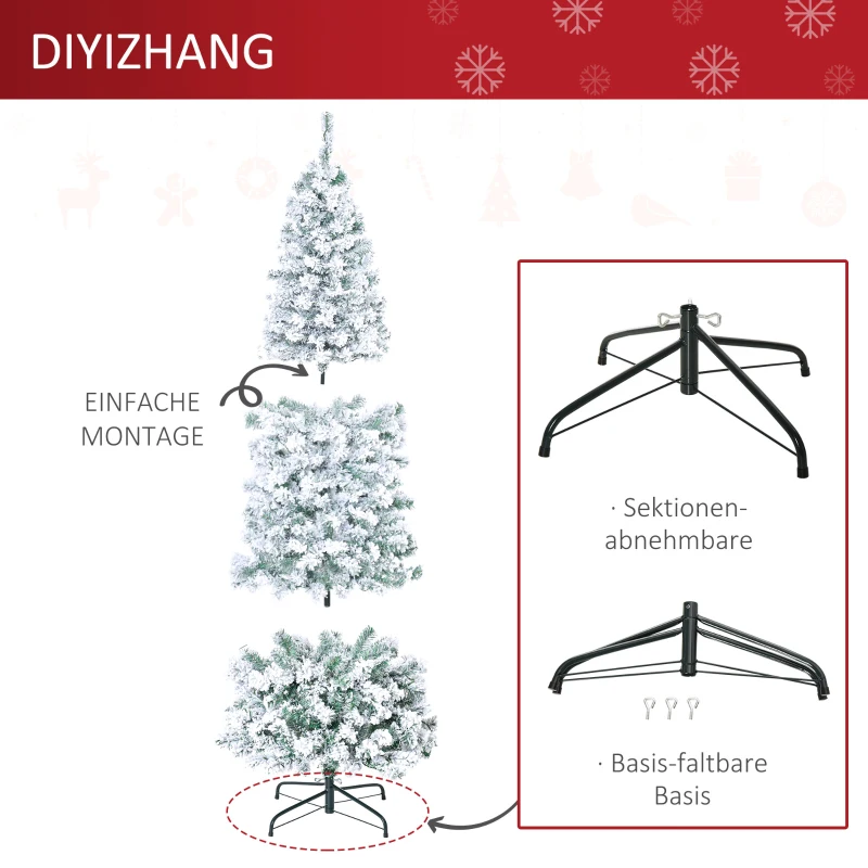 HOMCOM künstlicher Weihnachtsbaum mit LED-Leuchten Christbaum Tannenbaum PVC Metall Grün+Weiß Ø60 x 180 cm