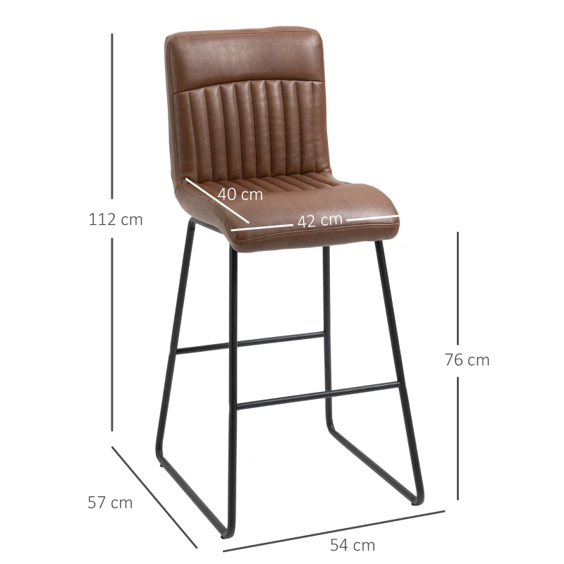 HOMCOM Barhocker Barstuhl mit Rückenlehne Esszimmerstuhl PU-Kunstleder Bistrohocker Tresenhocker Metall Braun+Schwarz 54 x 57 x 112 cm