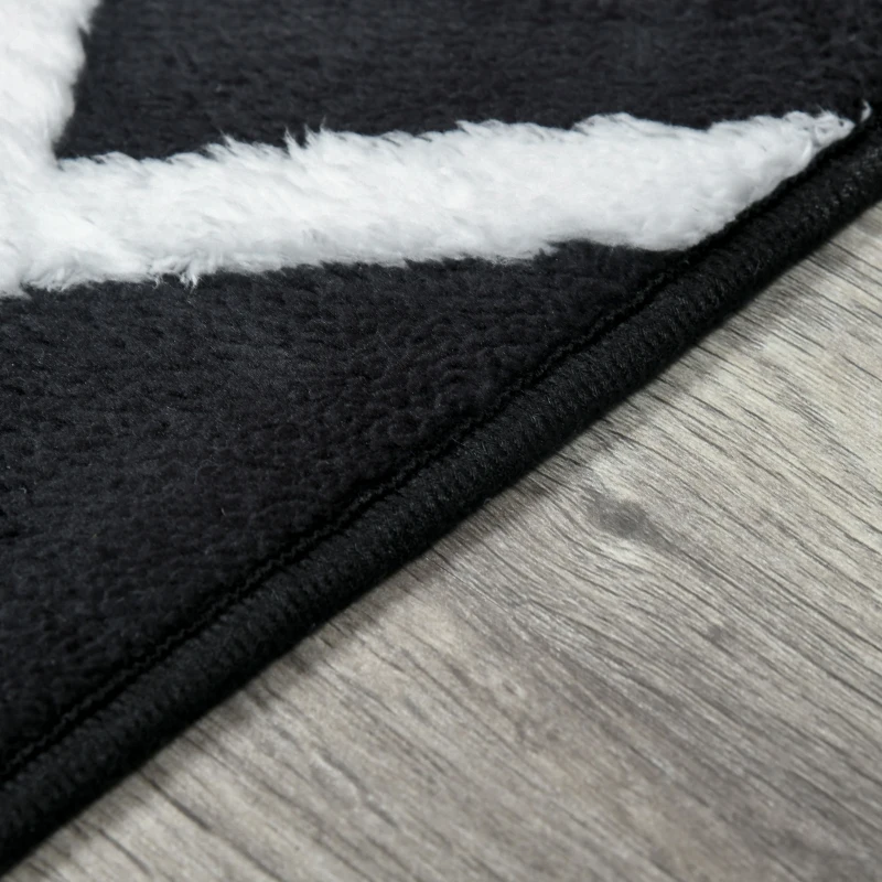 HOMCOM Teppich mit Rautenmuster, Vliesunterlage, 230 cm x 160 cm x 0,7 -0,8 cm, Schwarz + Weiß