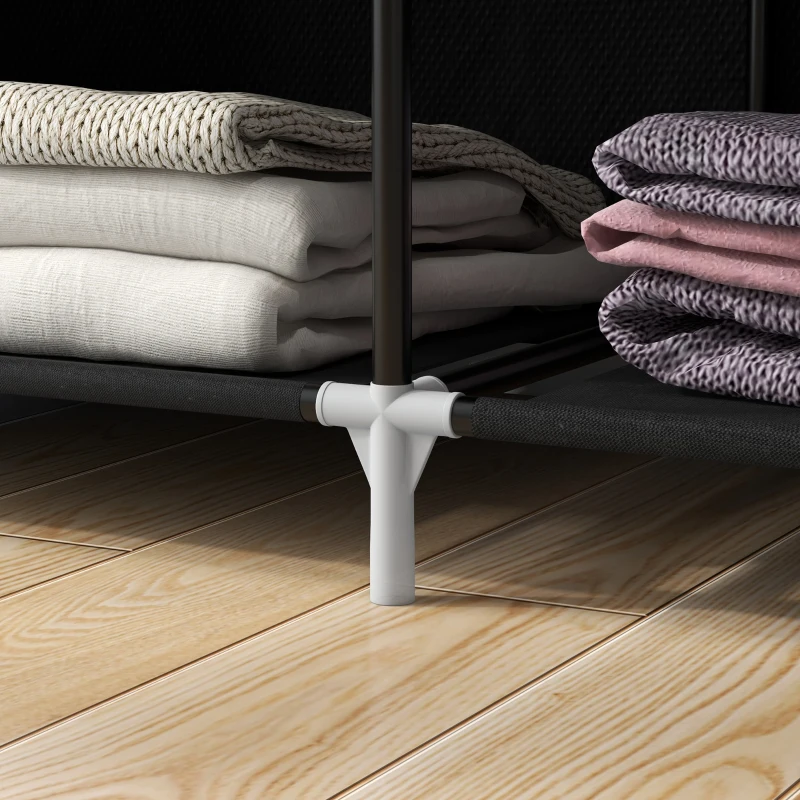 HOMCOM Stoffen kast, opbergoplossing, 6 planken, 1 kledingstang, zwart