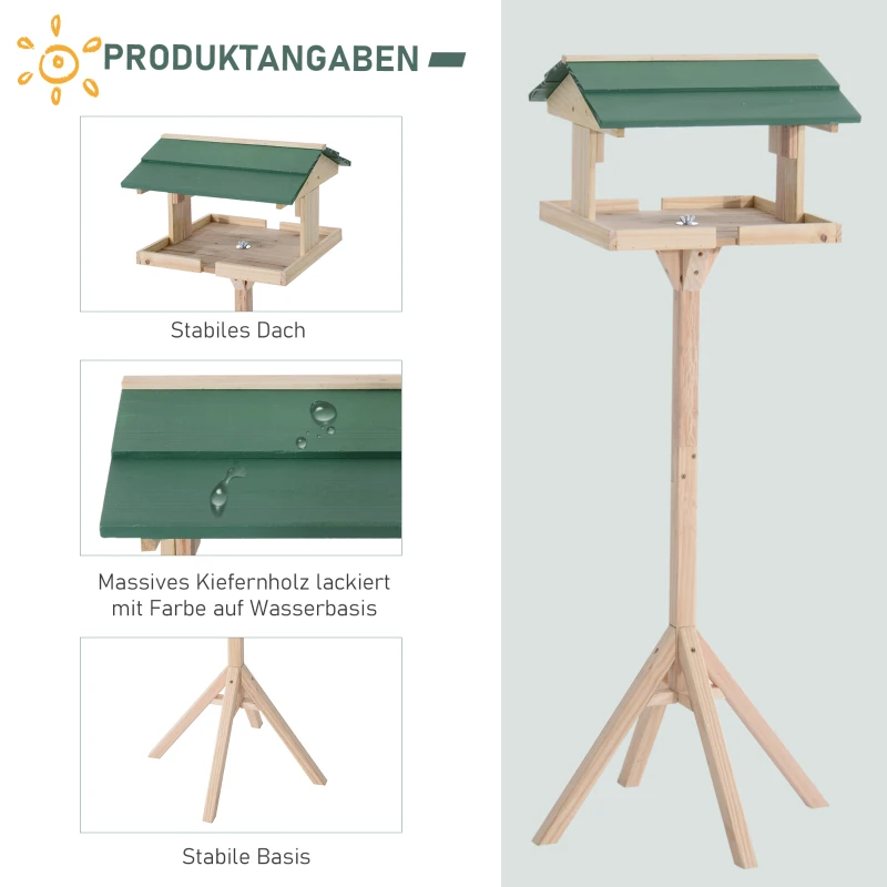 PawHut Vogelhaus Vogelfutterhaus Vogelhäuschen Vogelvilla Vogel Futterhaus mit Ständer, Kiefer, 49,5x49,5x121cm