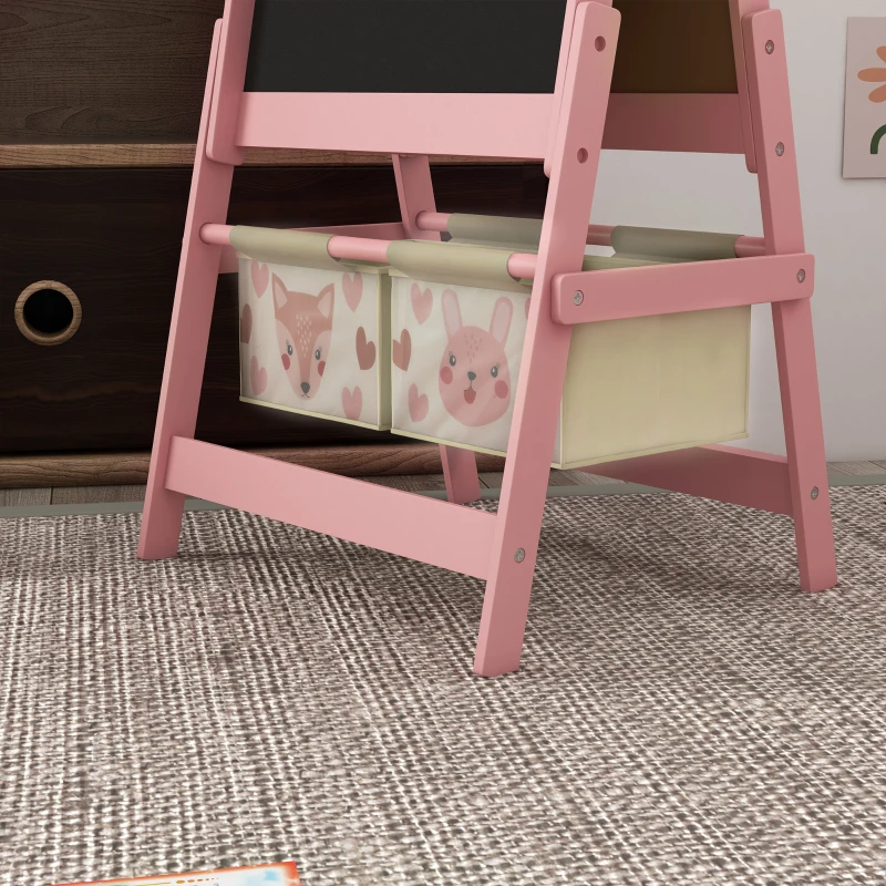 AIYAPLAY 3-in-1 Kinderstaffelei met Papierrol, Krijtbord, Whiteboard, Opbergmanden, 54 x 46,5 x 93 cm, Roze(m-8)