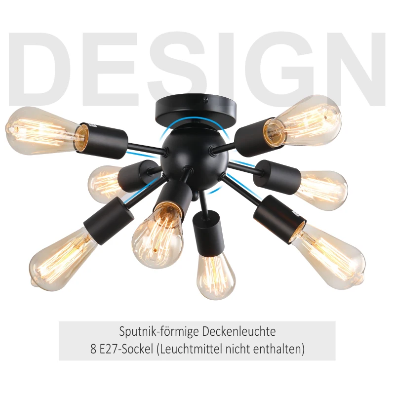 HOMCOM Deckleuchte Deckenlampe Wandlampe Glas Bürolampe LED Deckenbeleuchtung für Bad Küche Balkon Korridor 40W, Schwarz, Stahl, 36x36x21 cm