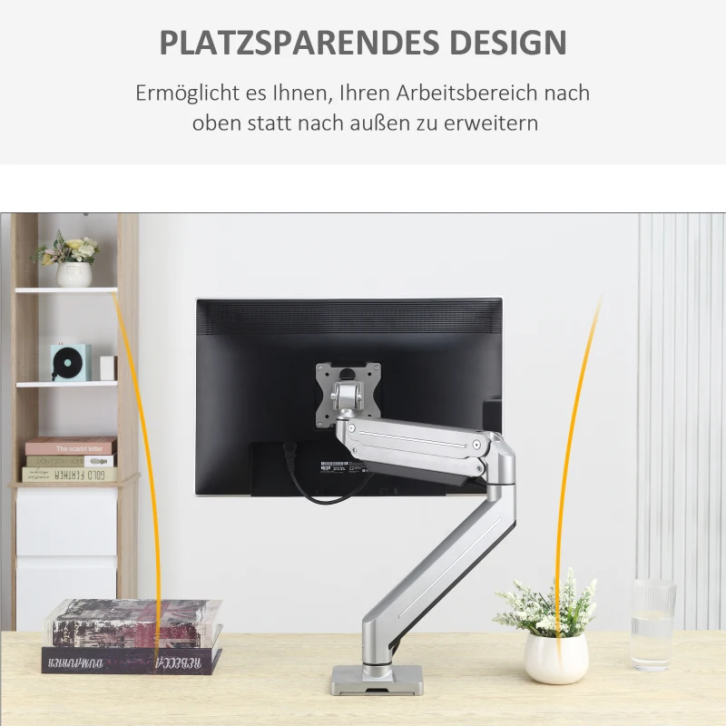 Vinsetto 13-39 Zoll Monitor Halterung Monitorhalter Monitor Tischhalterung Höhenverstellbar Neigbar Schwenkbar drehbar Aluminiumlegierung Silber 60 x 14 x 31-64 cm