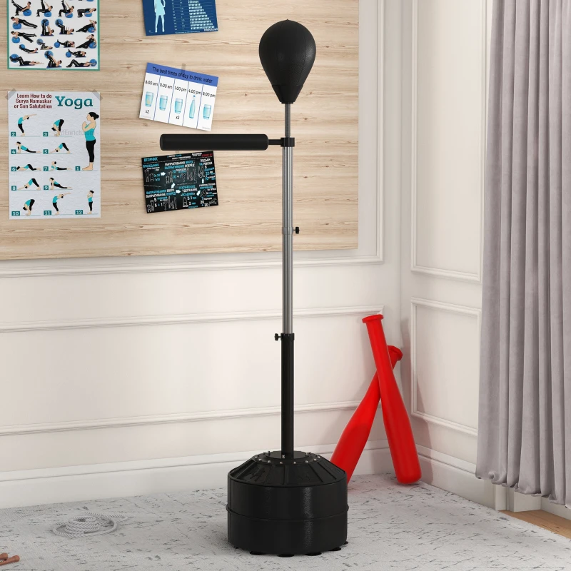 SPORTNOW Bokszak met reflexstang, verstelbaar in hoogte 160-205 cm, vulbare basis, inclusief luchtpomp, zwart(m-8)