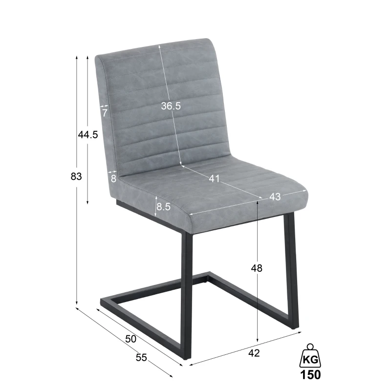 Juego de 2 Sillas de Comedor Modernas con Asiento Acolchado Patas Metálicas en Zigzag de Cuero Sintético Gris Claro