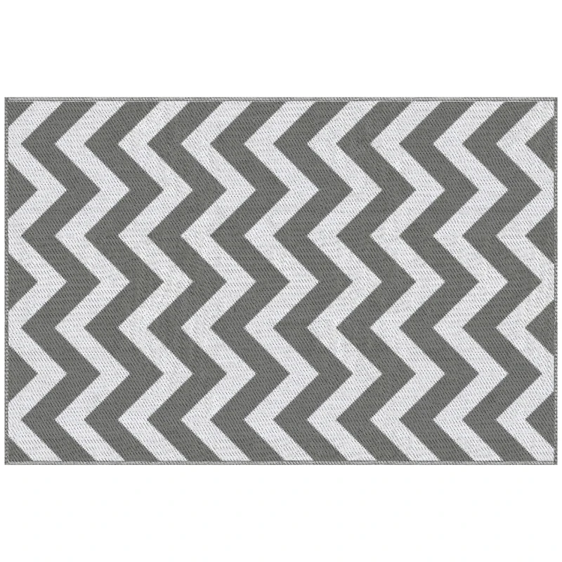 Outsunny vloerkleed voor buiten, waterdicht, dubbelzijdig design, hoogwaardige kunststofvezel, lichtgrijs+wit, 121 x 182 cm